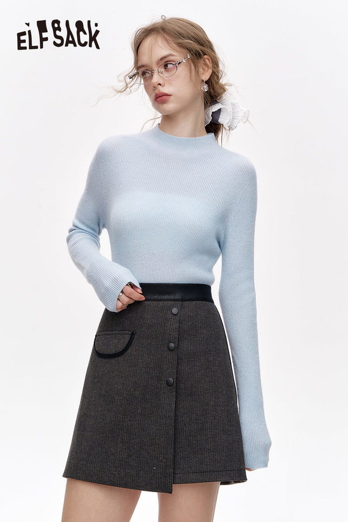 ELFSACK 100% wool half turtleneck solid color long sleeves sweater