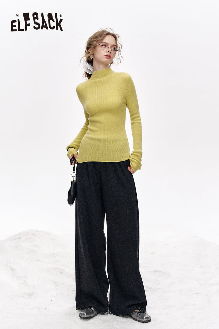 ELFSACK 100% wool half turtleneck solid color long sleeves sweater