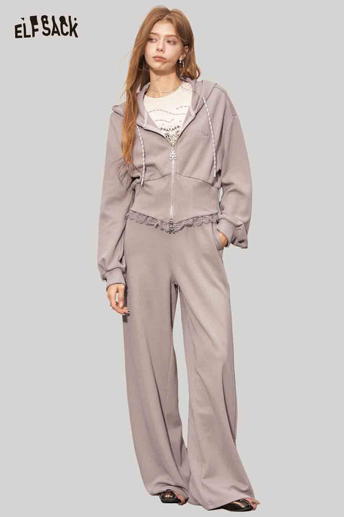 2 Piece Ruffle Crop Hoodie Wide Leg Set