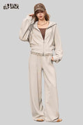 2 Piece Ruffle Crop Hoodie Wide Leg Set