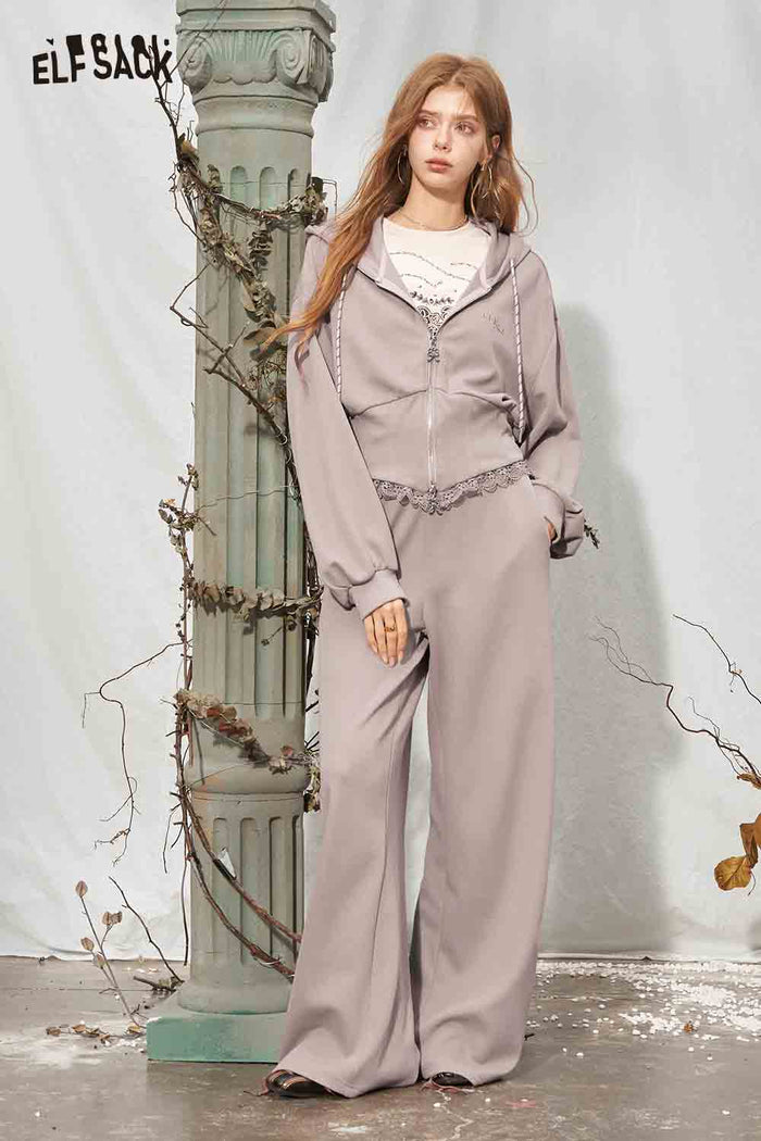 2 Piece Ruffle Crop Hoodie Wide Leg Set
