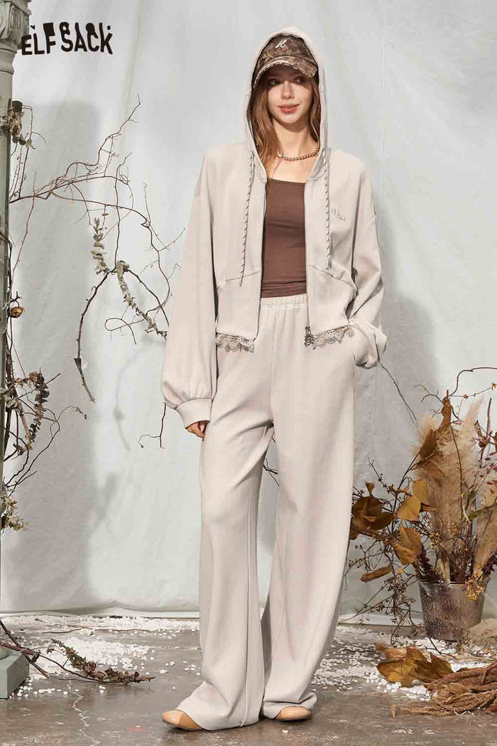 2 Piece Ruffle Crop Hoodie Wide Leg Set