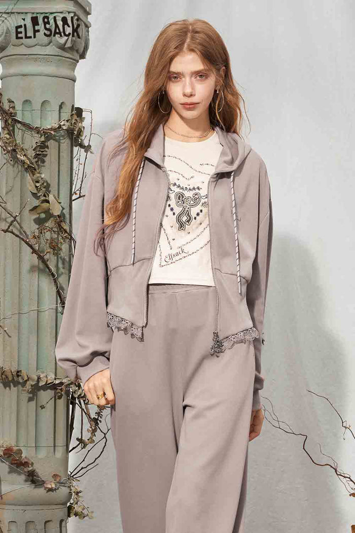 2 Piece Ruffle Crop Hoodie Wide Leg Set