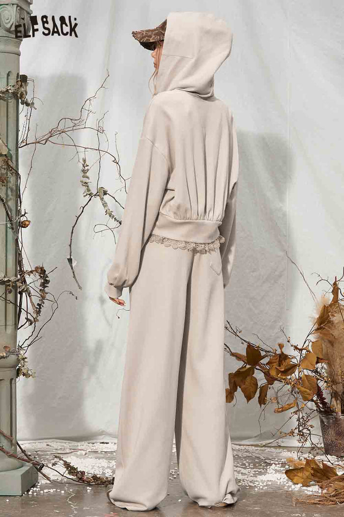 2 Piece Ruffle Crop Hoodie Wide Leg Set