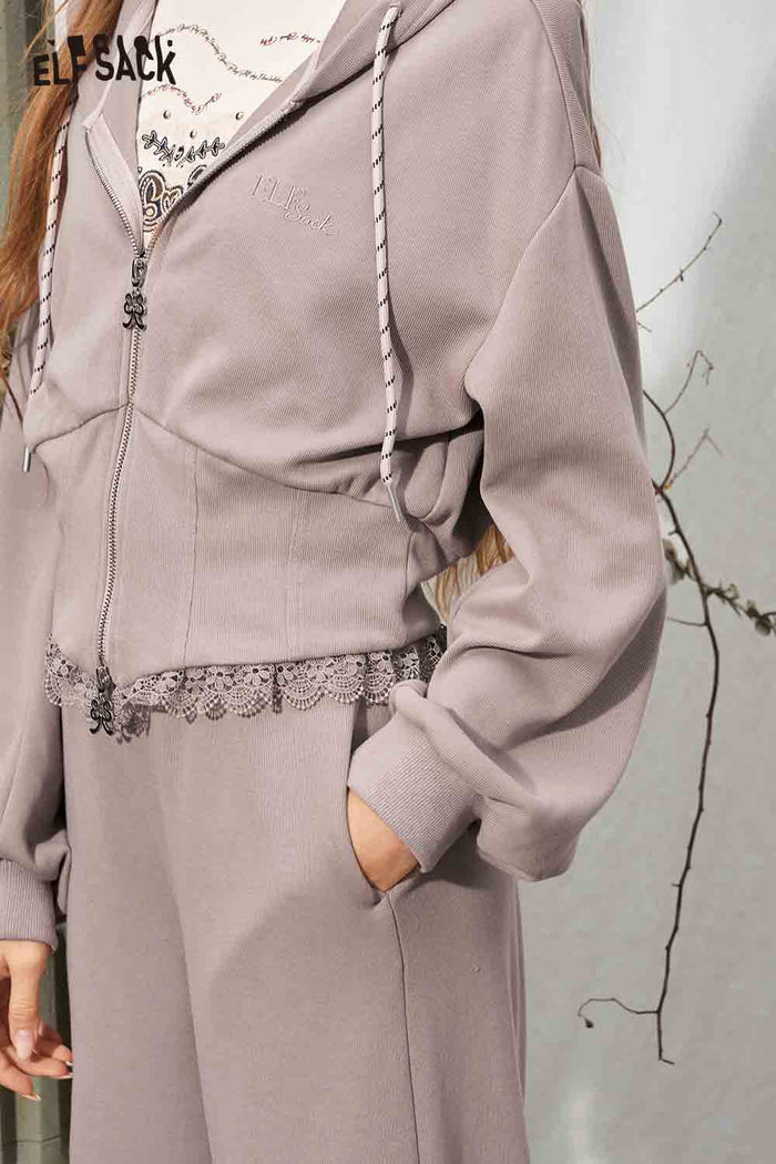 2 Piece Ruffle Crop Hoodie Wide Leg Set