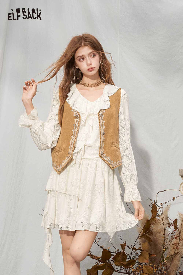 2 Piece Ruffle Skirt Set with Crop Vest