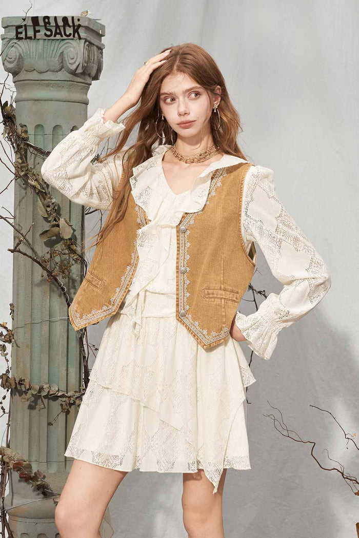2 Piece Ruffle Skirt Set with Crop Vest