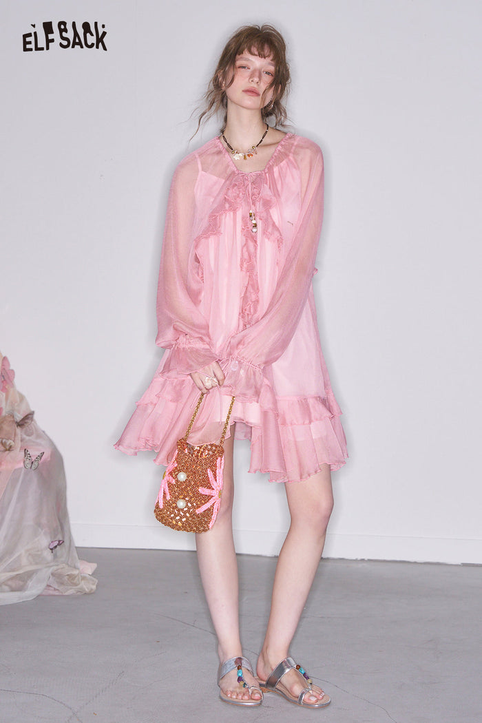 ELFSACK 2-Piece Sheer Ruffle Mini Dress