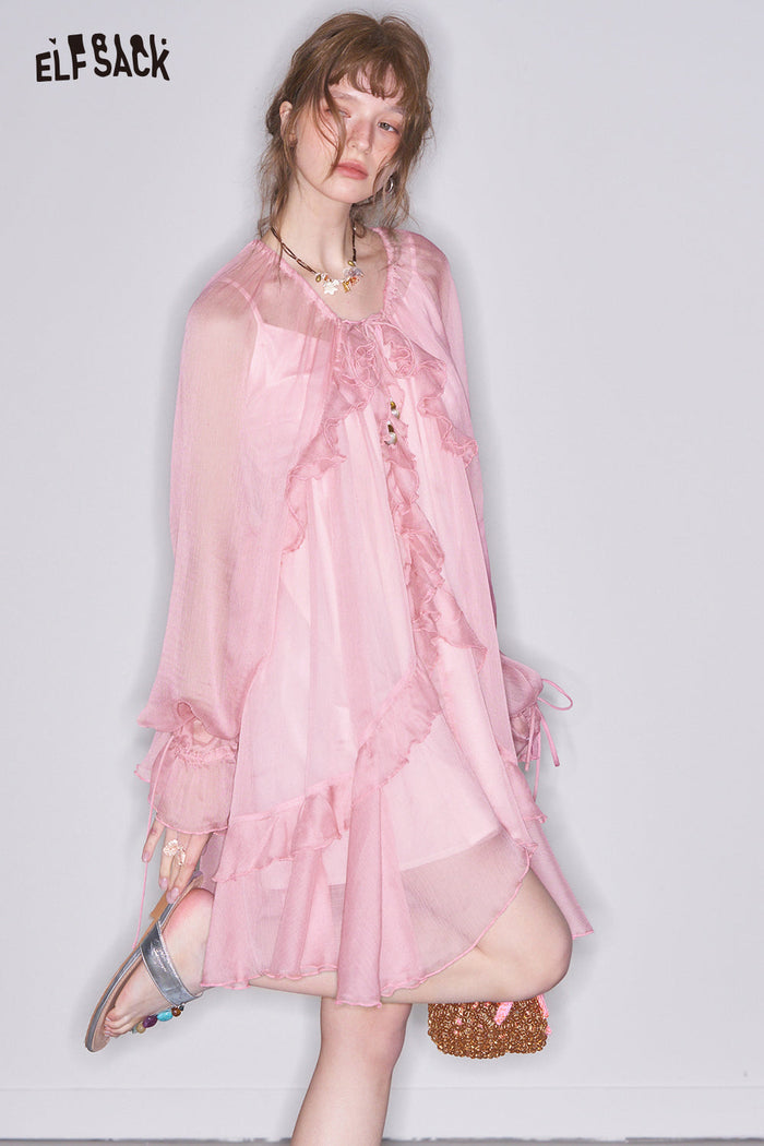 ELFSACK 2-Piece Sheer Ruffle Mini Dress