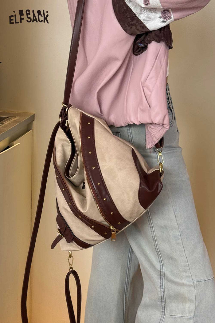 ELFSACK 2-Way Backpack with Rivet Contrast Decor