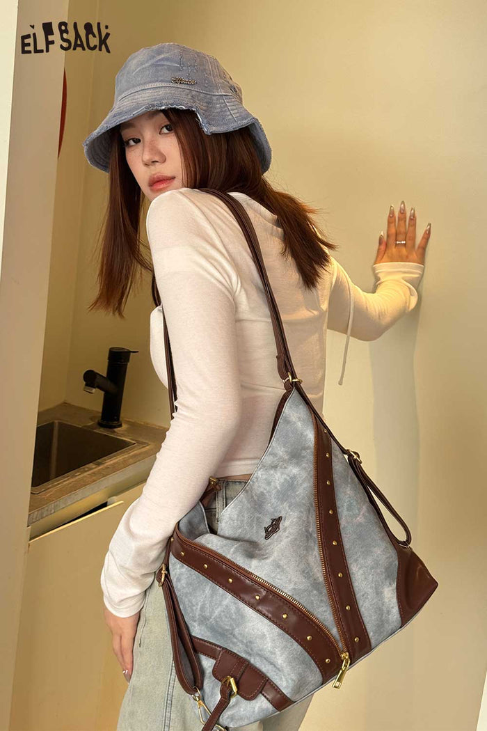 ELFSACK 2-Way Backpack with Rivet Contrast Decor