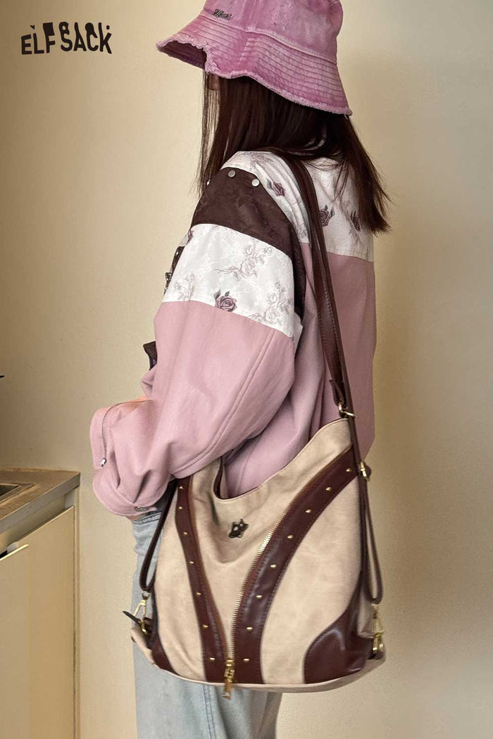 ELFSACK 2-Way Backpack with Rivet Contrast Decor