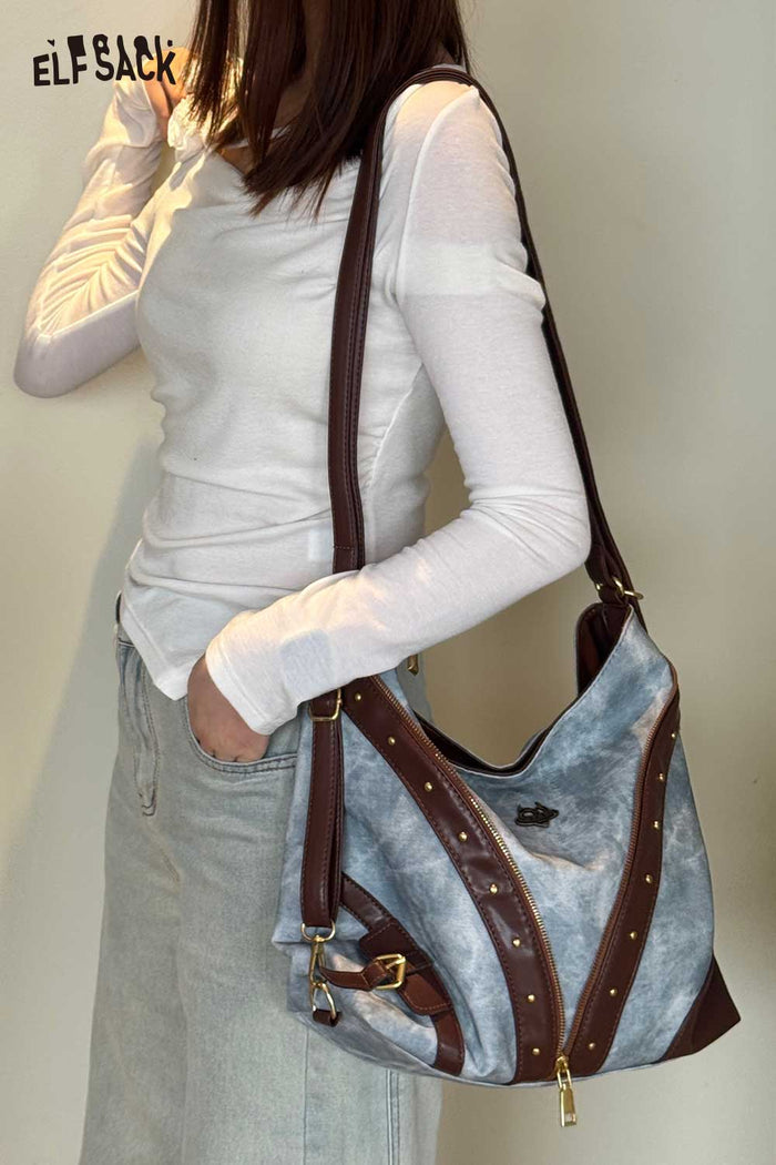 ELFSACK 2-Way Backpack with Rivet Contrast Decor