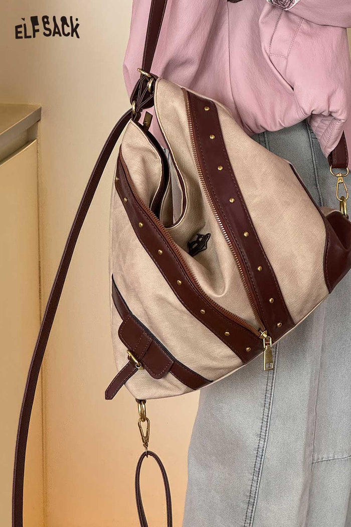 ELFSACK 2-Way Backpack with Rivet Contrast Decor