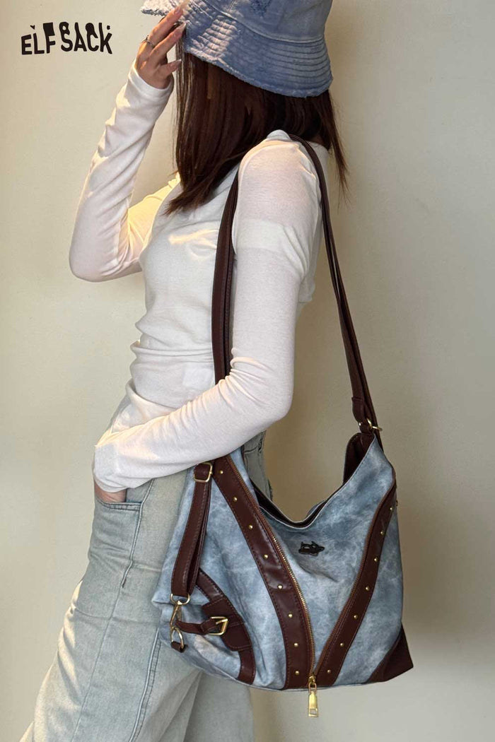 ELFSACK 2-Way Backpack with Rivet Contrast Decor