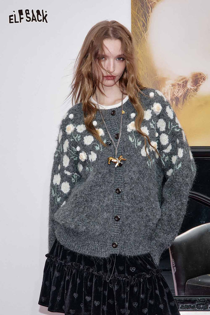 3D Floral Embroidered Cardigan Sweater