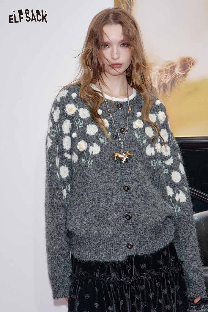 3D Floral Embroidered Cardigan Sweater
