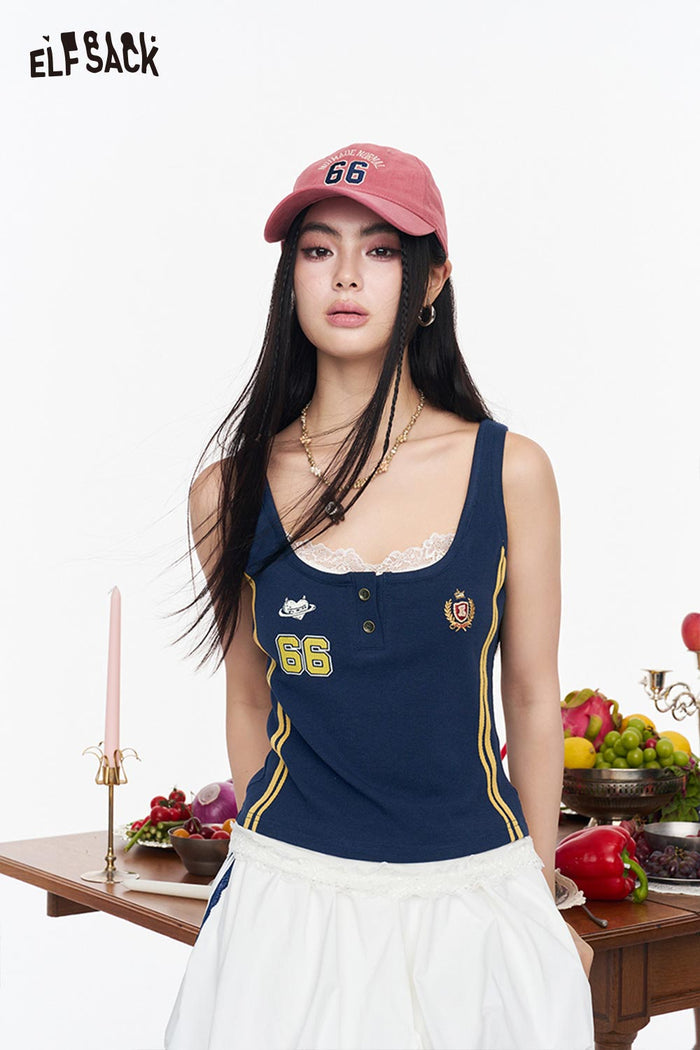 ELFSACK 66 Print Layered Lace Trim Tank Top