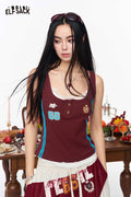 ELFSACK 66 Print Layered Lace Trim Tank Top