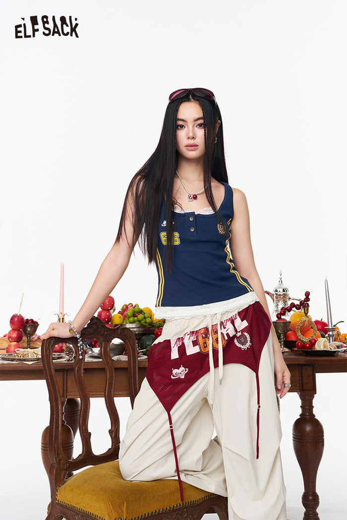 ELFSACK 66 Print Layered Lace Trim Tank Top