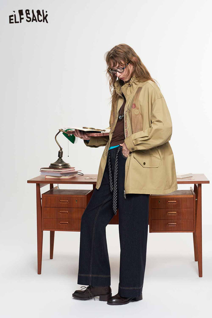 A Line Drawstring Waist Fake Layered Trench Coat
