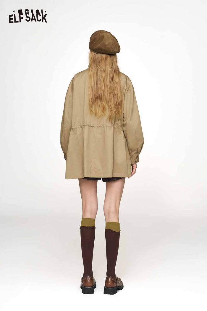 A Line Drawstring Waist Fake Layered Trench Coat