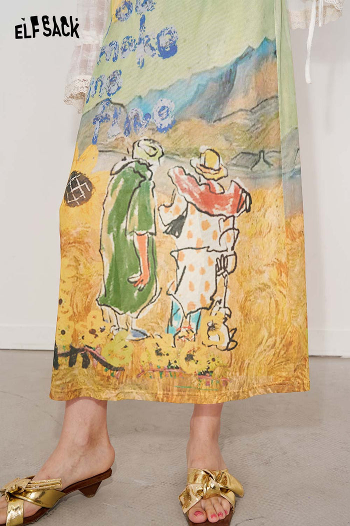 ELFSACK All-Over Print Fun Cartoon Straight Leg Casual Skirt