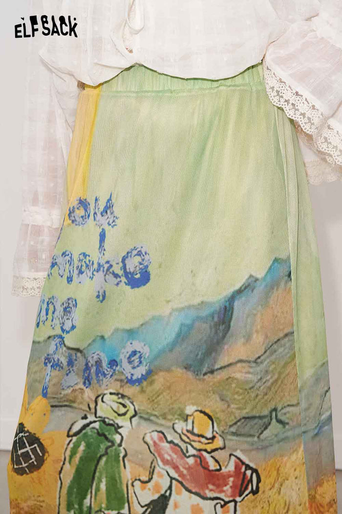 ELFSACK All-Over Print Fun Cartoon Straight Leg Casual Skirt
