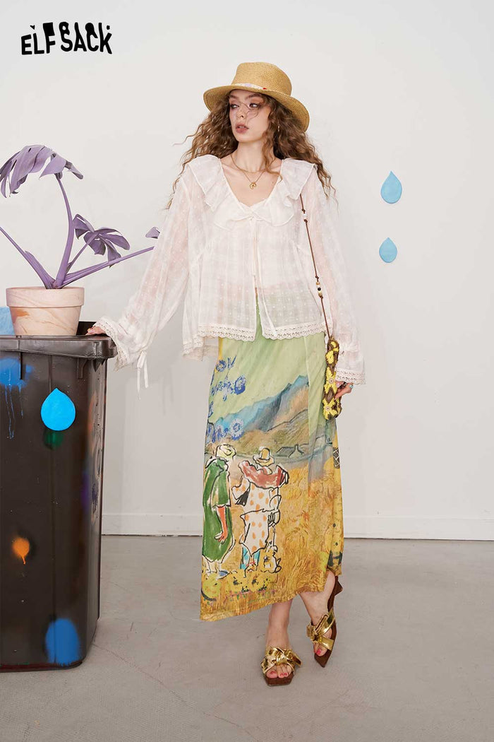 ELFSACK All-Over Print Fun Cartoon Straight Leg Casual Skirt