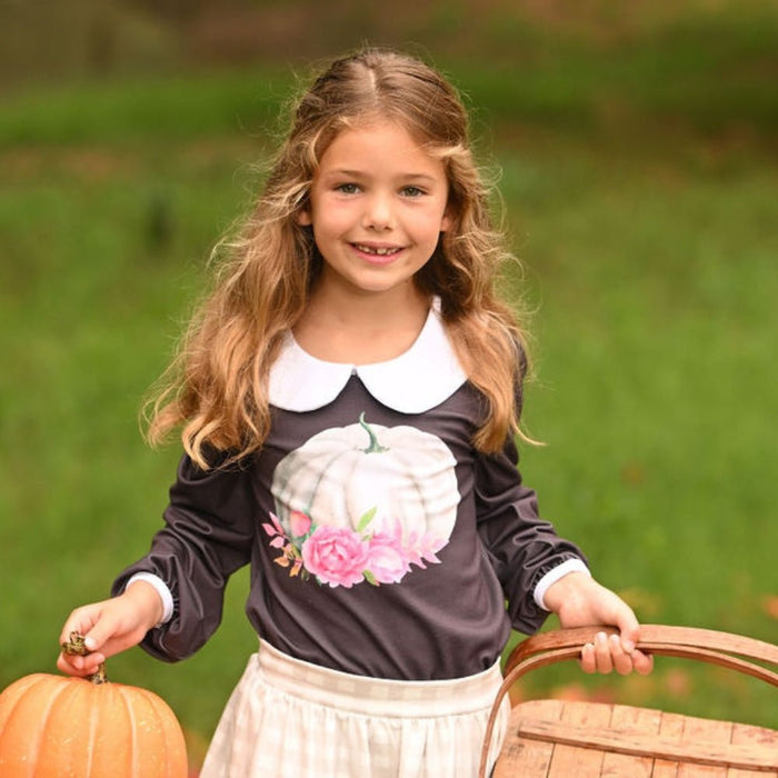 Amelia Peter Pan L/s Puff Top - Espresso Pumpkin - Sugar Bee Clothing