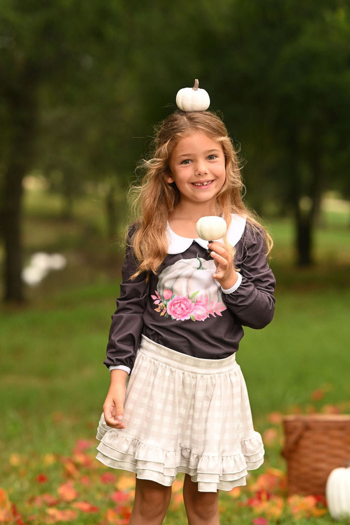 Amelia Peter Pan L/s Puff Top - Espresso Pumpkin - Sugar Bee Clothing