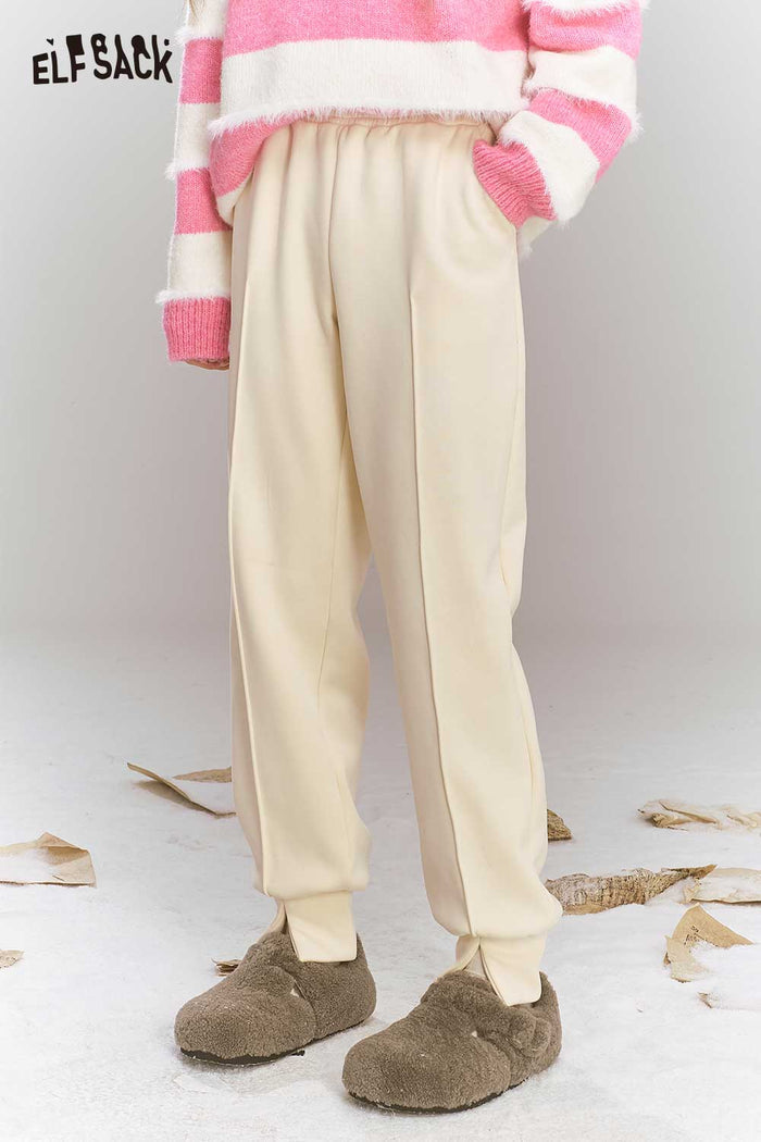 ELFSACK Angora Red Fleece Lining Split Bell Bottom Pants