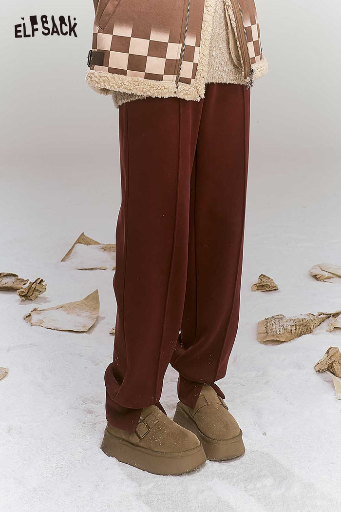 ELFSACK Angora Red Fleece Lining Split Bell Bottom Pants