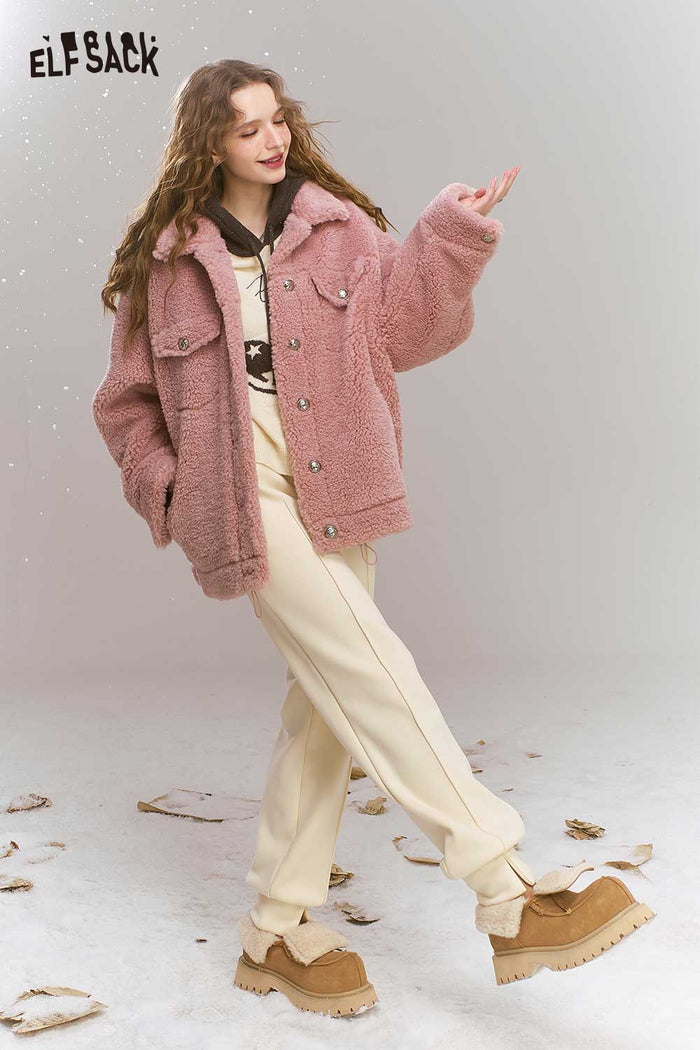 ELFSACK Angora Red Fleece Lining Split Bell Bottom Pants