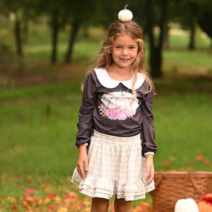 Annie Ruffle Skort - Cafe au Lait Gingham - Sugar Bee Clothing