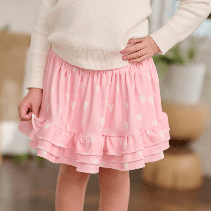 Annie Ruffle Skort - Pink Sketch Hearts - Sugar Bee Clothing