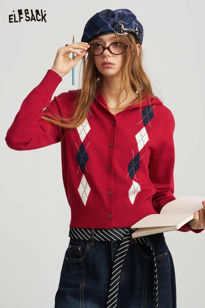 Argyle Pattern Knit Sweater