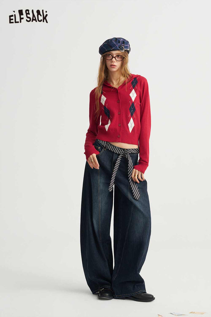 Argyle Pattern Knit Sweater