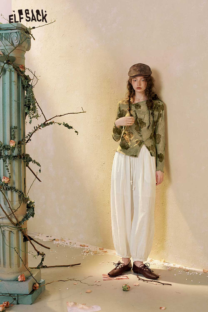 ELFSACK Asymmetrical Floral Long Sleeve Top