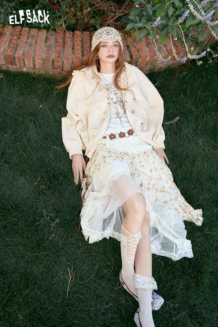 Asymmetrical Lace Floral Midi Skirt