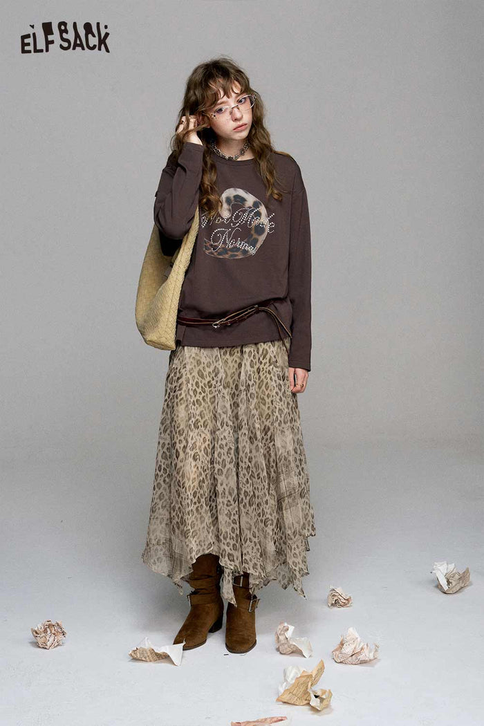 Asymmetrical Leopard Print Midi Skirt