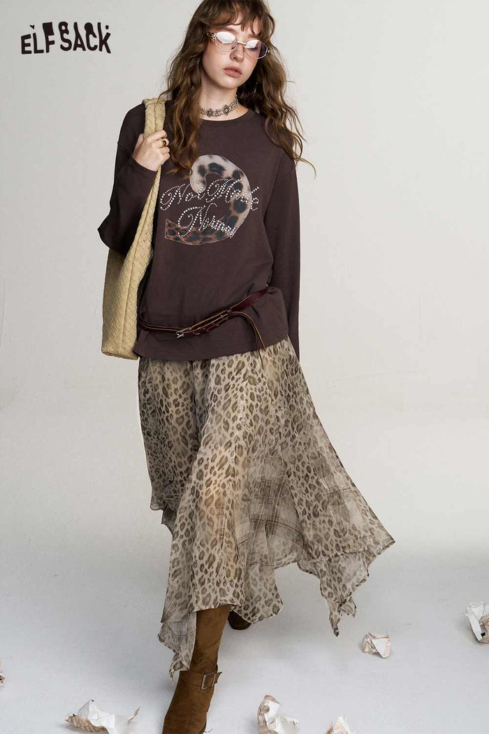 Asymmetrical Leopard Print Midi Skirt