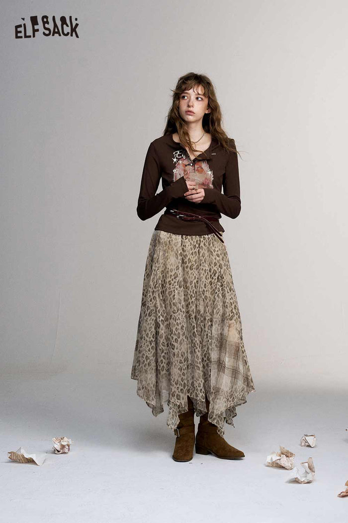 Asymmetrical Leopard Print Midi Skirt