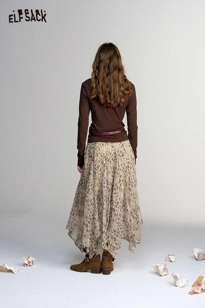Asymmetrical Leopard Print Midi Skirt