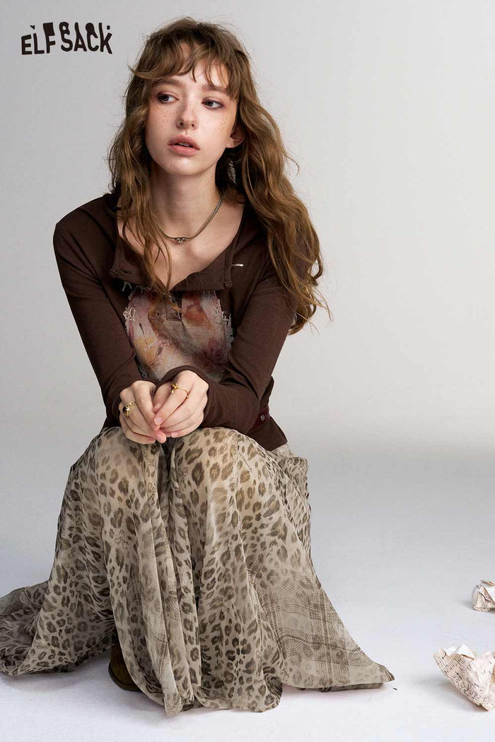 Asymmetrical Leopard Print Midi Skirt