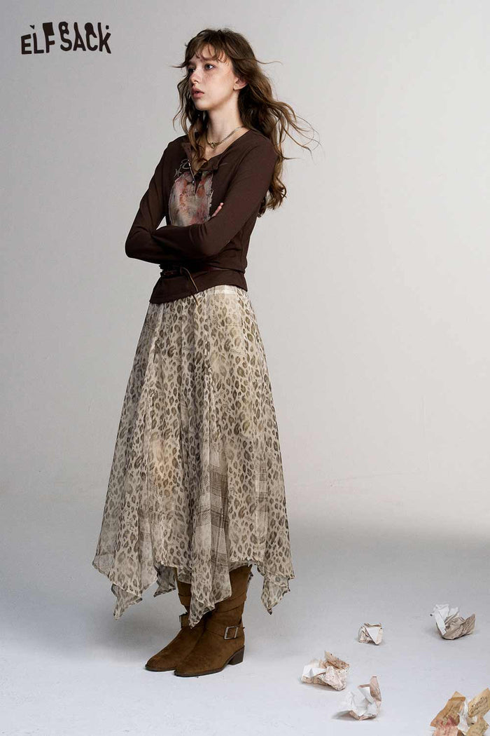 Asymmetrical Leopard Print Midi Skirt