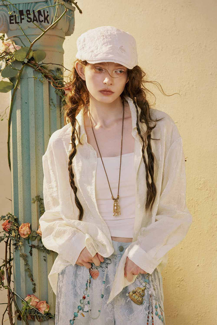 ELFSACK Asymmetrical Loose Long Sleeve Blouse