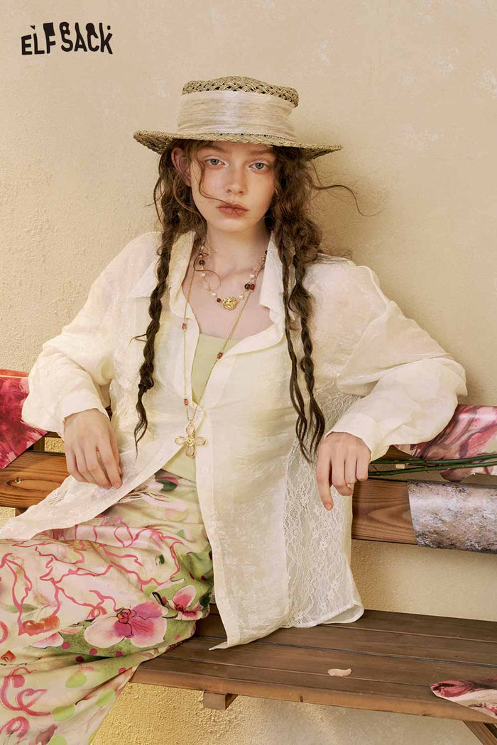 ELFSACK Asymmetrical Loose Long Sleeve Blouse