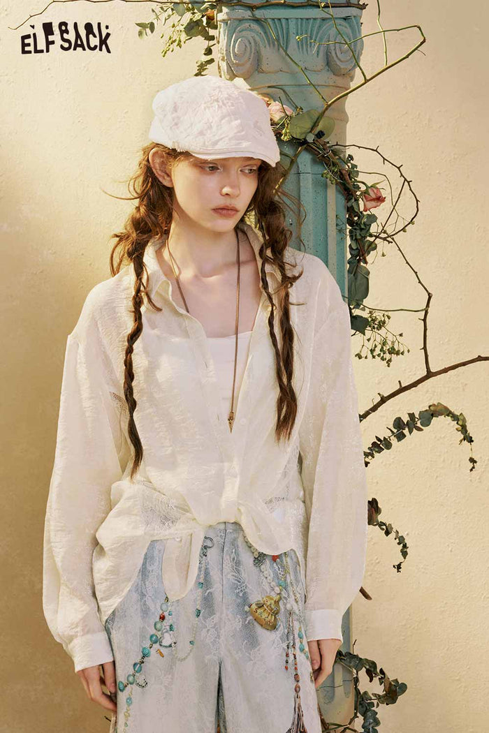 ELFSACK Asymmetrical Loose Long Sleeve Blouse