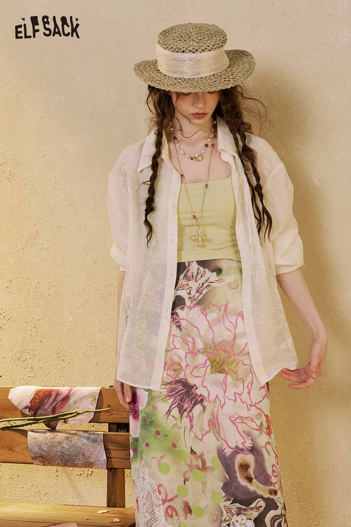 ELFSACK Asymmetrical Loose Long Sleeve Blouse